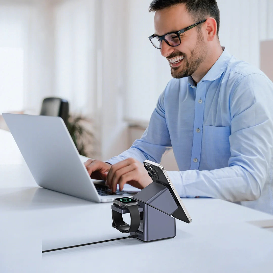 شاحن جرين لايون متعدد الاجهزة 4 اللاسلكي - رمادي | Green Lion Multi Device 4 Wireless Charger - Gray