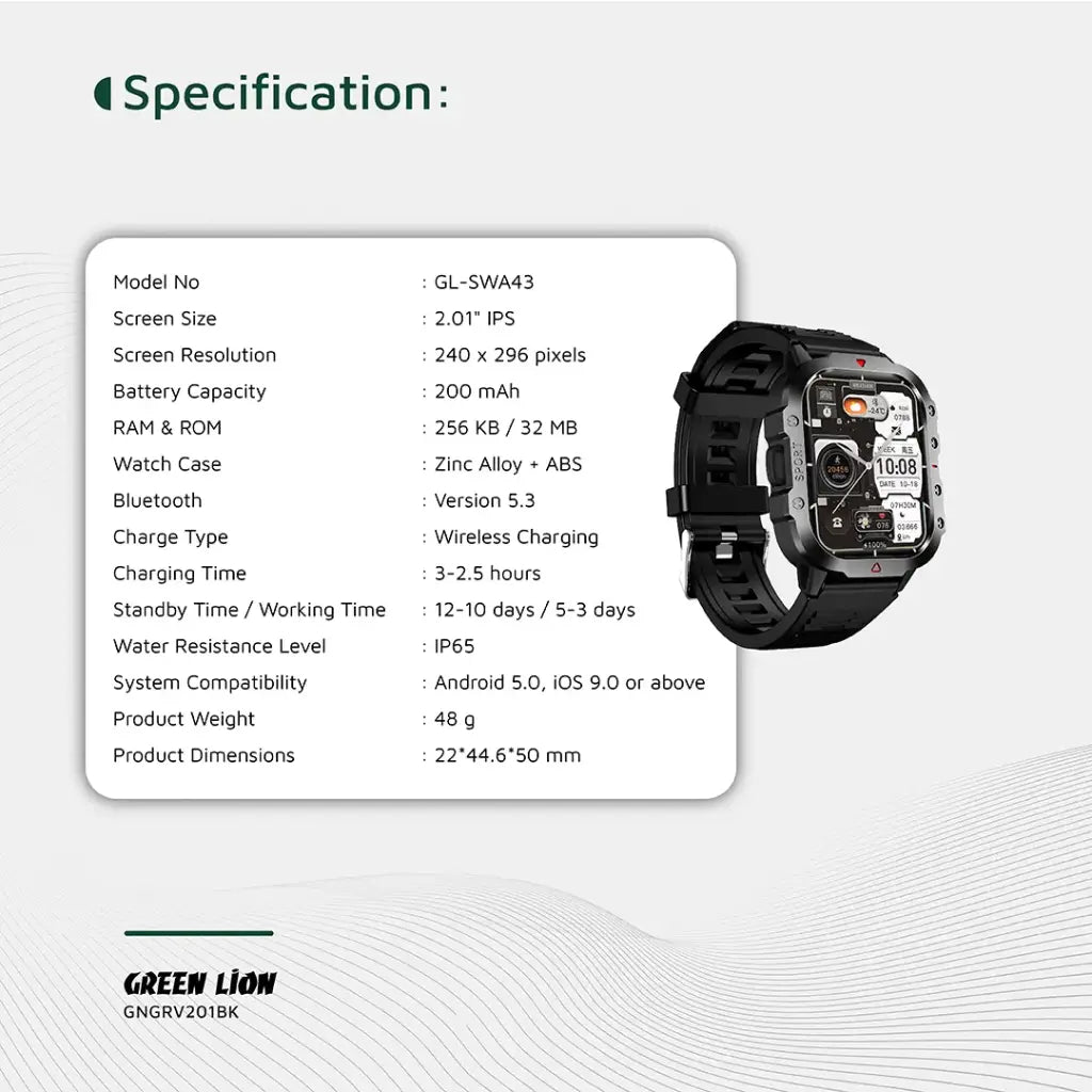 ساعة جرين لايون جرافيكس الذكية - اسود | Green Lion Gravix Smart Watch – Black