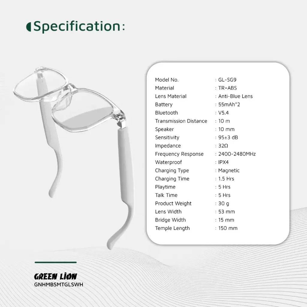 نظارات جرين لايون هامبورغ الذكية - ابيض | Green Lion Hamburg Smart Glasses - White