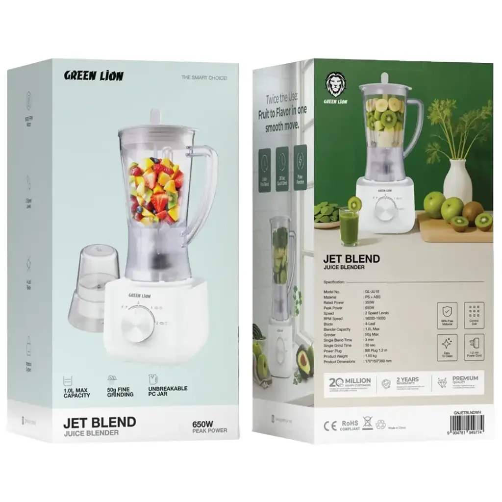 خلاط جرين لايون جيت بليند بقدرة 650 واط - ابيض | Green Lion Jet Blend Juice Blender 650W - White