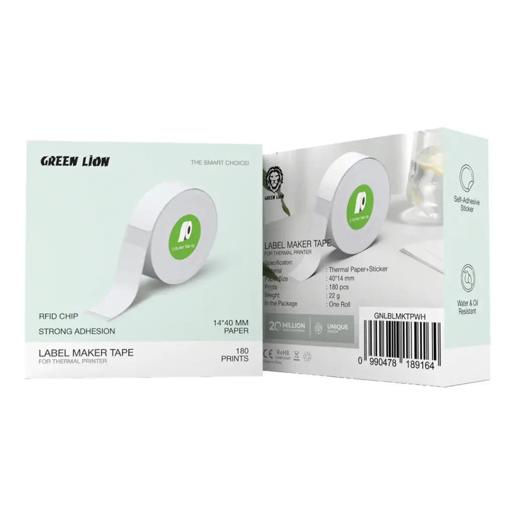 جرين لايون شريط طابعة الملصقات الحرارية - ابيض | Green Lion Label Maker Tape for Thermal Printer – White