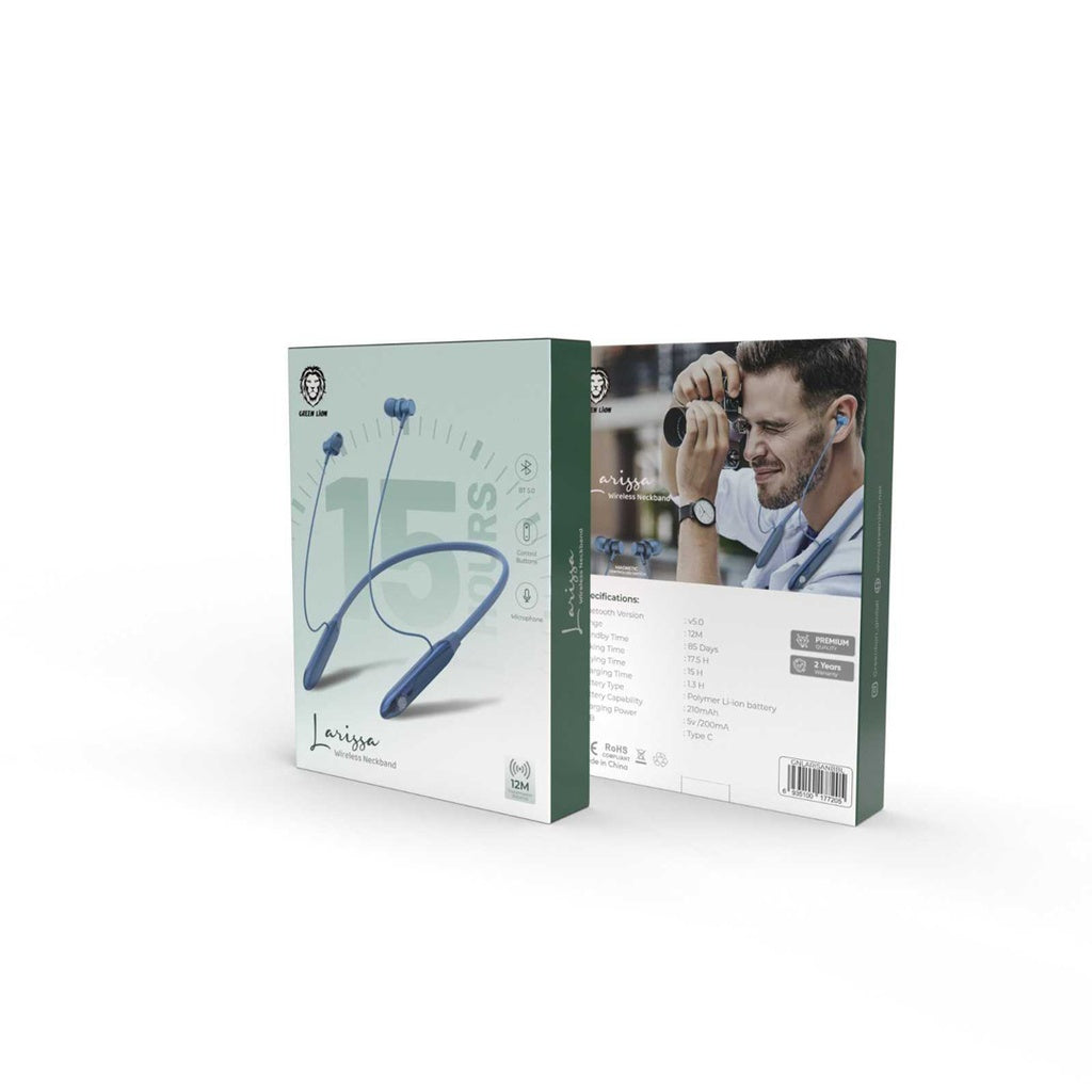 سماعة جرين لايون لاريزا اللاسلكية حول الرقبة, تشغيل حتى 15 ساعة | Green Lion Larissa Wireless Neckband Headphones, Playtime Up to 15H.