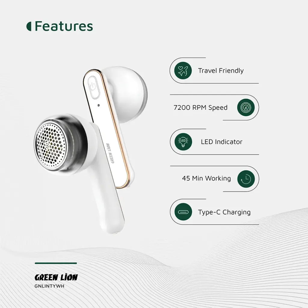 مزيل الوبر للملابس من جرين لايون, متعدد الوضائف, وقت تشغيل 45 دقيقة - ابيض | Green Lion Lint Y Multi-Function Lint Remover, 45min Working Time - White.