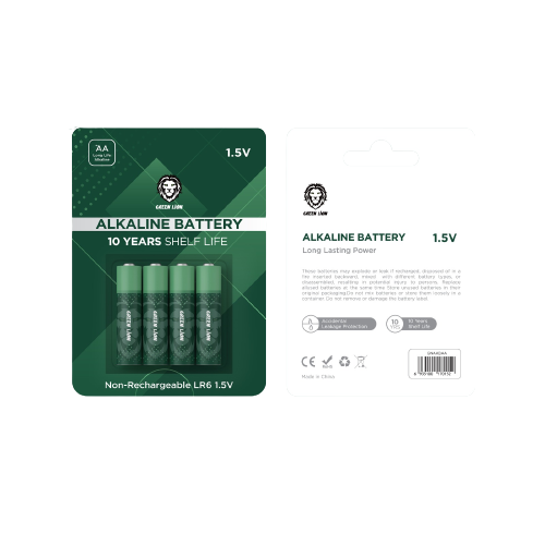 بطاريات جرين لايون AA  ب 4 قطع/علبة, 2700mAh / 1.5V - اخضر | Green Lion Alkaline Battery AA (4pcs/pack) 2700mAh / 1.5V - Green