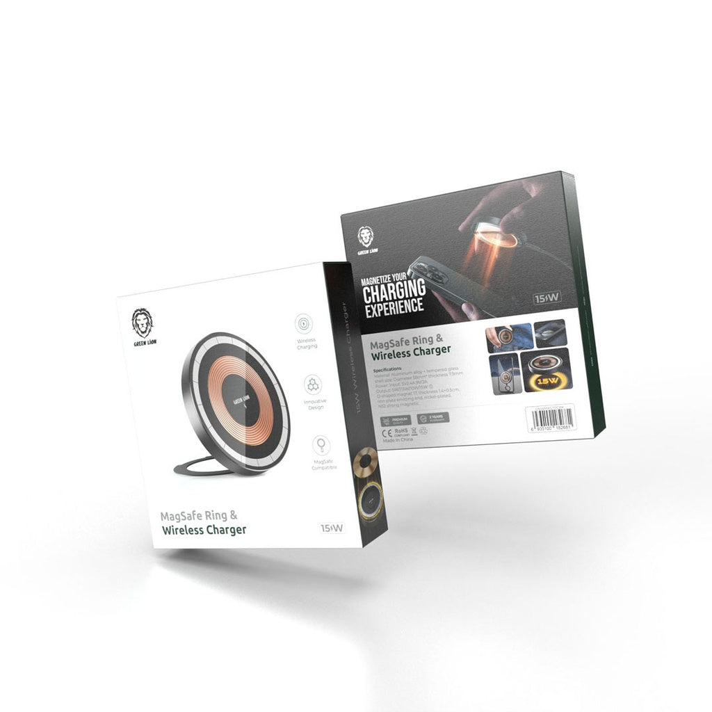 شاحن جرين لايون اللاسلكي متوافق مع ماغسيف مع طبقة زجاج مقوى - اسود | Green Lion MagSafe Wireless Charger with Tempered Glass For iPhone - Black