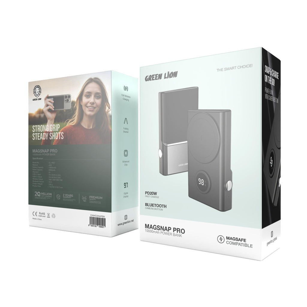 باور بانك جرين لايون ماج سناب برو بسعة 10,000 مللي امبير - اسود | Green Lion MagSnap Pro 10000mAh Power Bank- Black