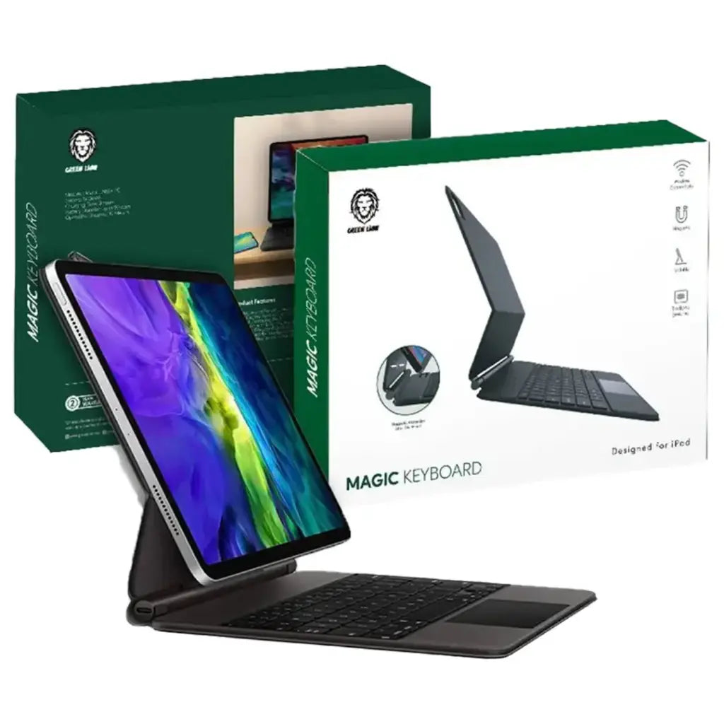 ماجيك كيبورد جرين لايون اللاسلكي لايباد الجيل العاشر 11 انش A16 2025 - اسود | Green Lion Wireless Magic Keyboard Case for iPad 10th Gen, 11" A16 (2025) – Black