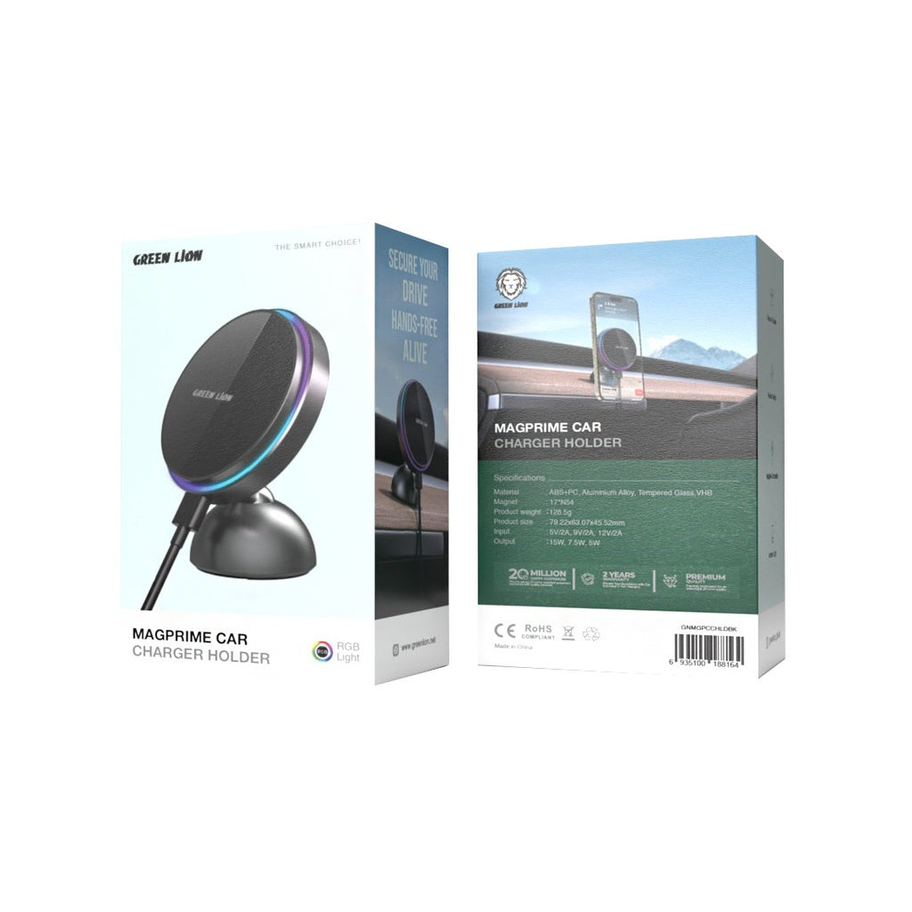حامل وشاحن سيارة جرين لايون ماج برايم - اسود | Green Lion Magprime Car Charger Holder - Black