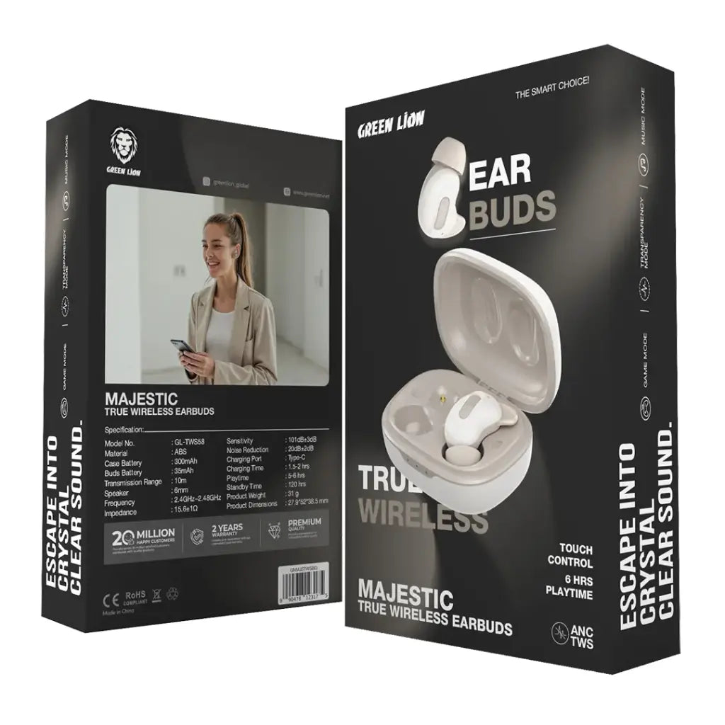 سماعات جرين لايون ماجستيك اللاسلكية - بيجي | Green Lion Majestic True Wireless Earbuds TWS - Beige