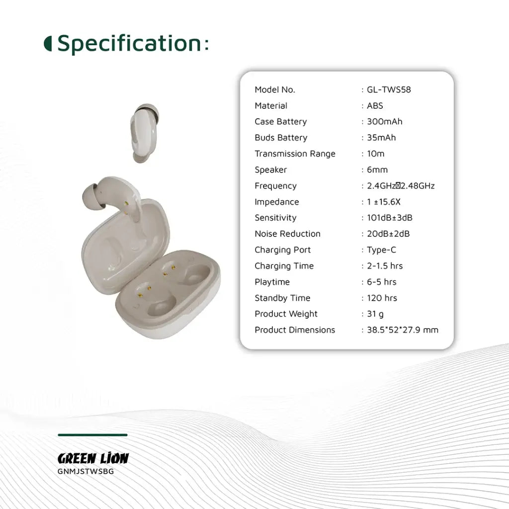 Green Lion Majestic True Wireless Earbuds TWS - Beige - سماعات جرين ليون ماجستيك بتقنية بلوتوث 5.4- بيج
