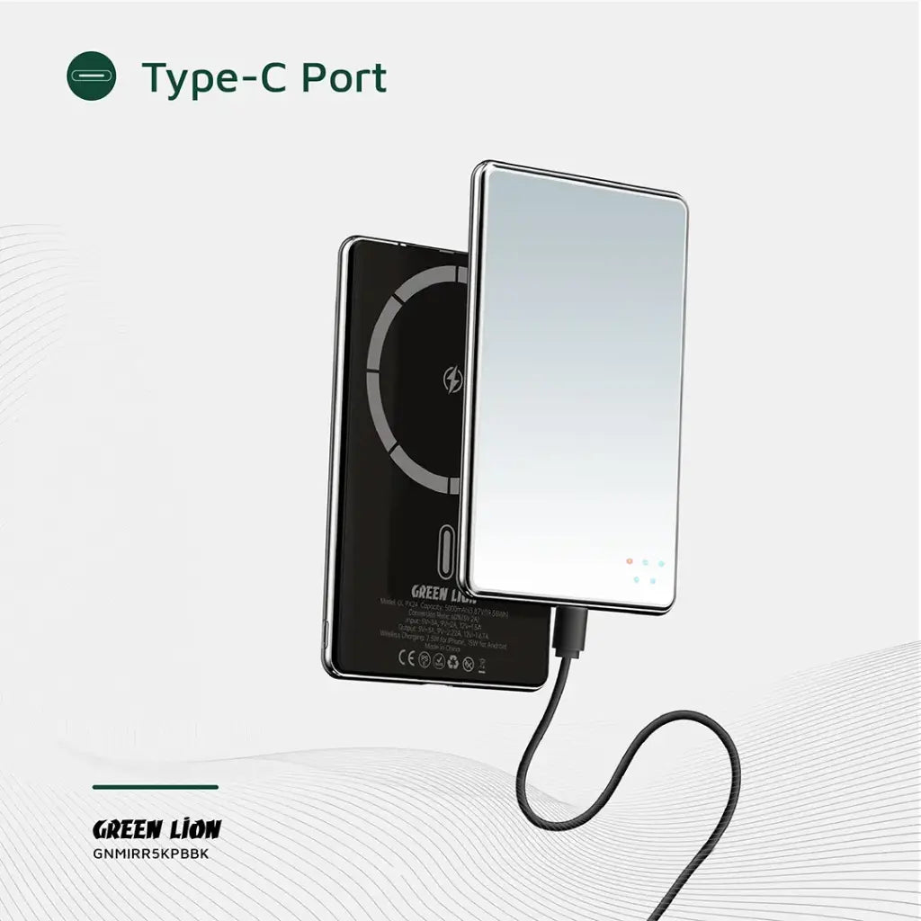 باور بانك جرين لايون بتصميم المرآة بسعة 5000 مللي امبير | Green Lion Mirror Design 5000mAh Power Bank