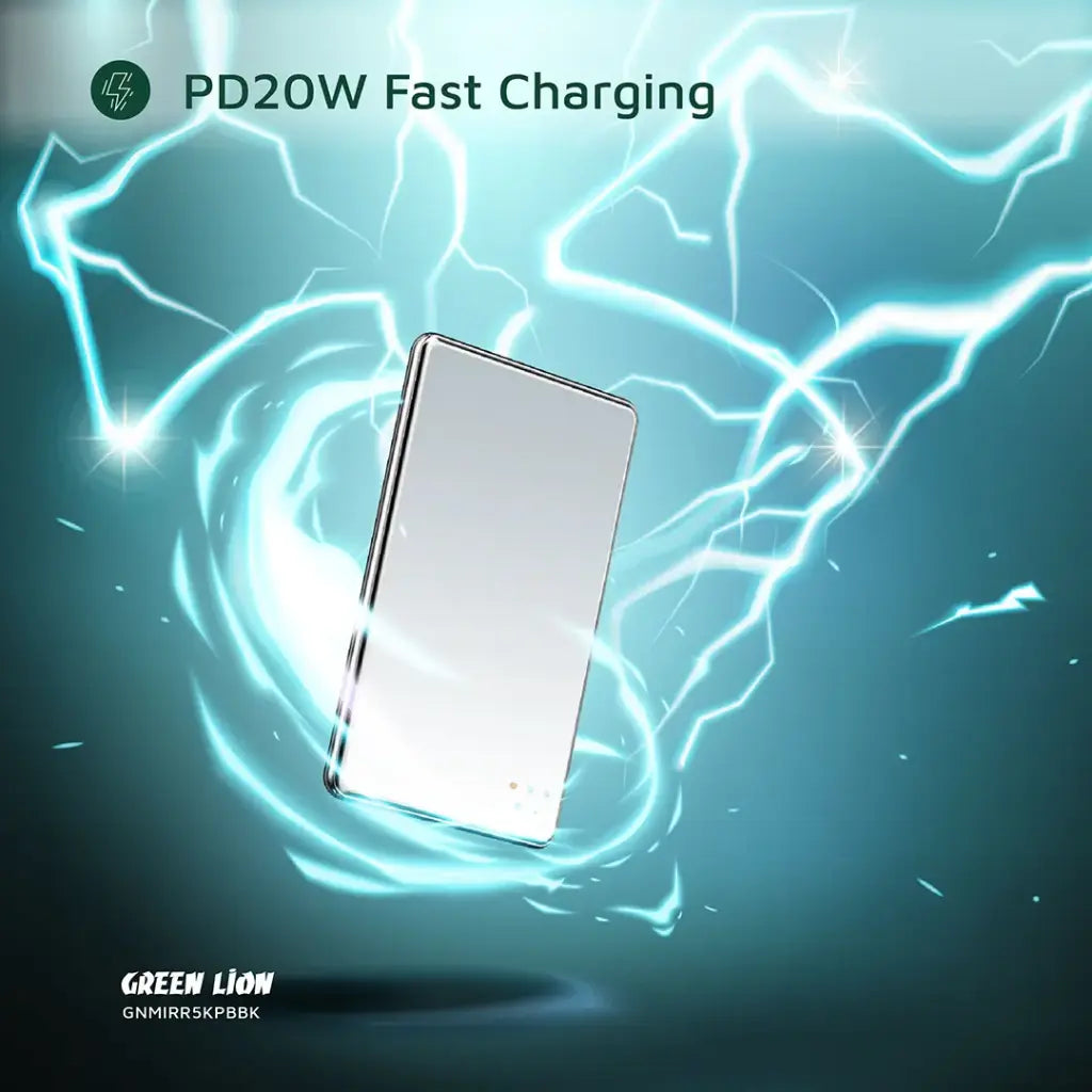 باور بانك جرين لايون بتصميم المرآة بسعة 5000 مللي امبير | Green Lion Mirror Design 5000mAh Power Bank