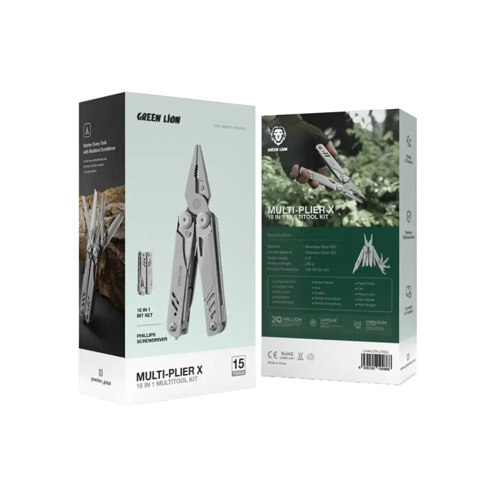 عدة جرين لايون متعددة الأدوات 15 في 1 - فضي | Green Lion Multi-Plier X 15 In 1 Multi Tool Kit - Silver