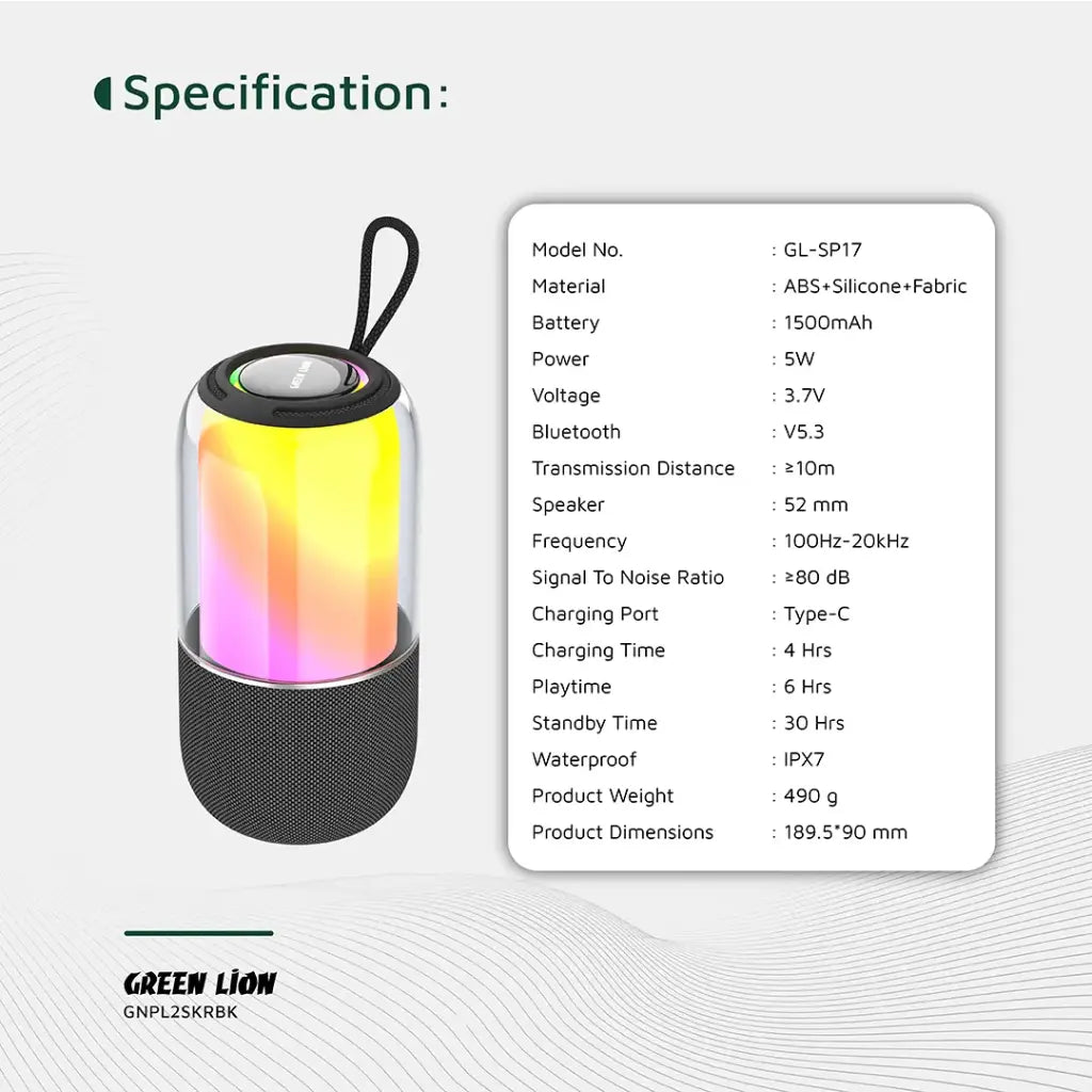 سبيكر محمول جرين لايون بالما 2 مع إضائة RGB - اسود | Green Lion Palma 2 RGB Portable Speaker - Black
