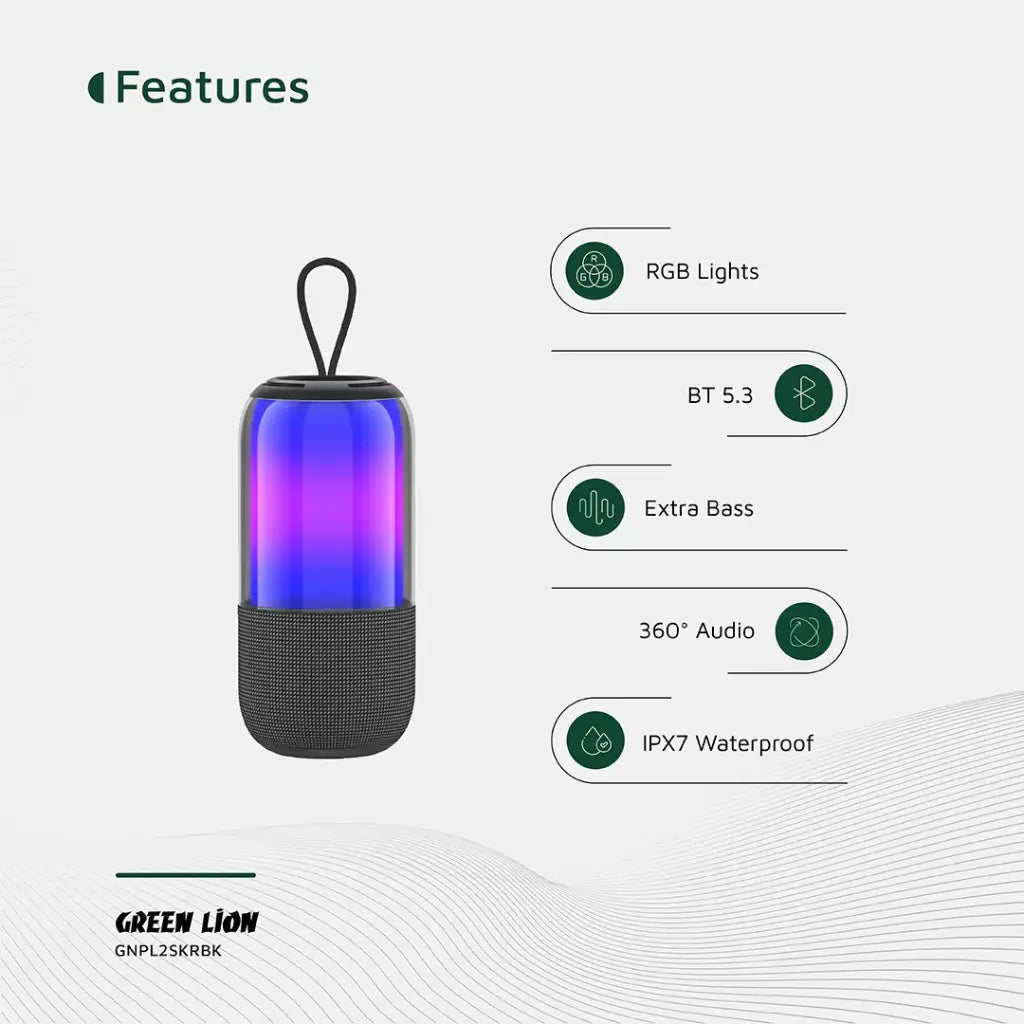 سبيكر محمول جرين لايون بالما 2 مع إضائة RGB - اسود | Green Lion Palma 2 RGB Portable Speaker - Black