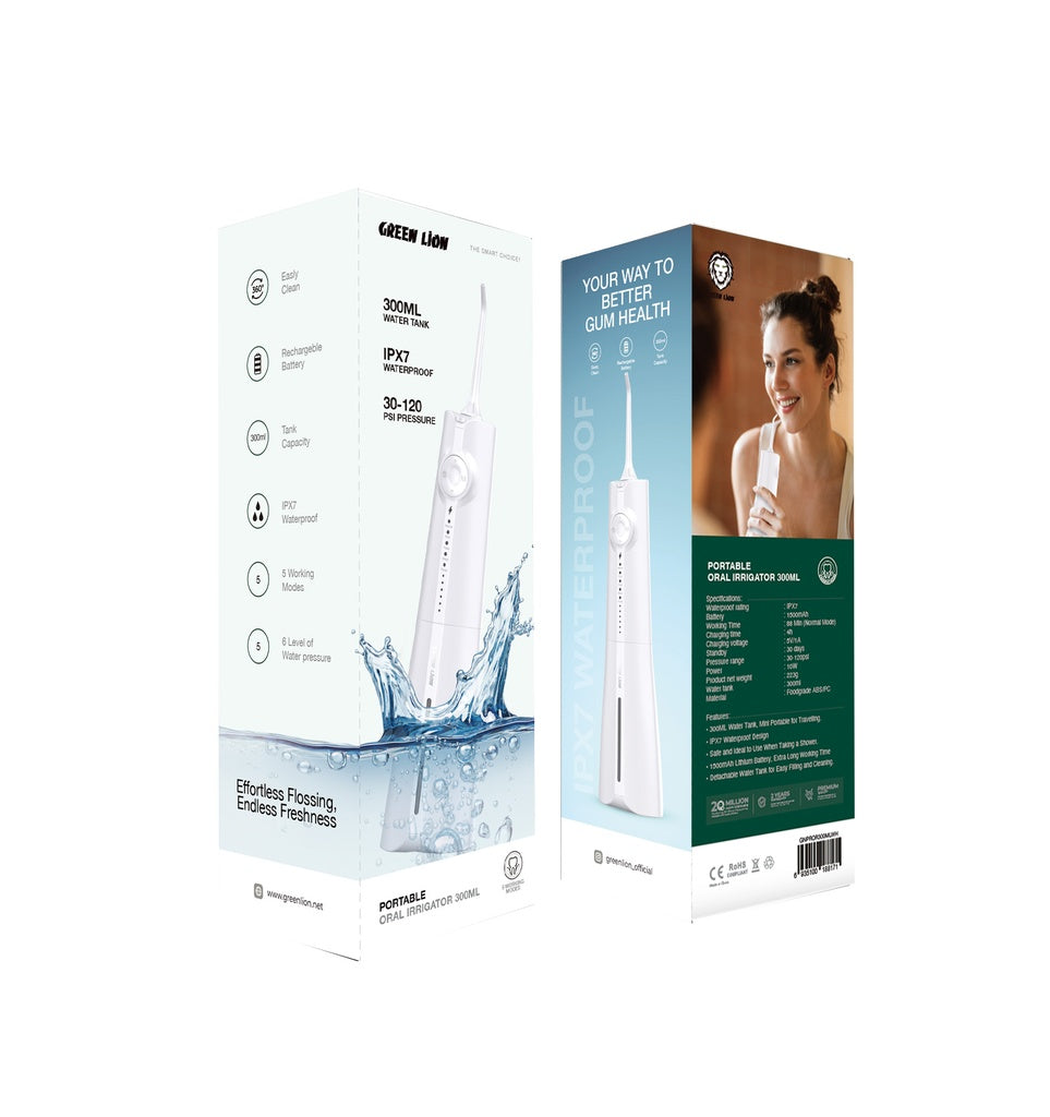 جرين لايون جهاز تنظيف الأسنان المائي المحمول بسعة 300 مل | Green Lion Portable Oral Irrigator 300ML