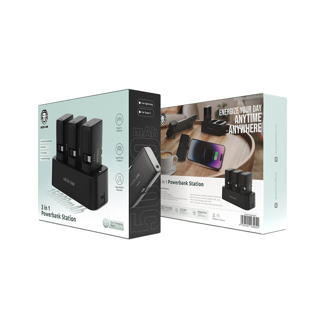 محطة باور بانك 3 في 1 من جرين لايون بسعة 15000 مللي أمبير | Green Lion 3-in-1 Power Bank Station 15000mAh
