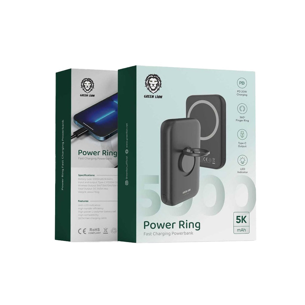 باور بانك جرين لايون باور رينك بسعة 5000 مللي امبير و بقدرة شحن 20 واط | Green Lion Power Ring Fast Charging Power Bank 5000mAh PD 20W