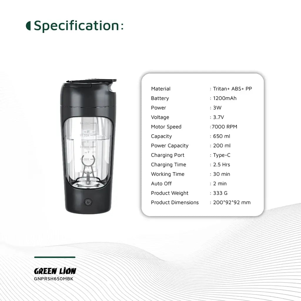 خلاط بروتين جرين لايون المحمول بسعة 650 مل  | Green Lion Protein Mixer 650mL