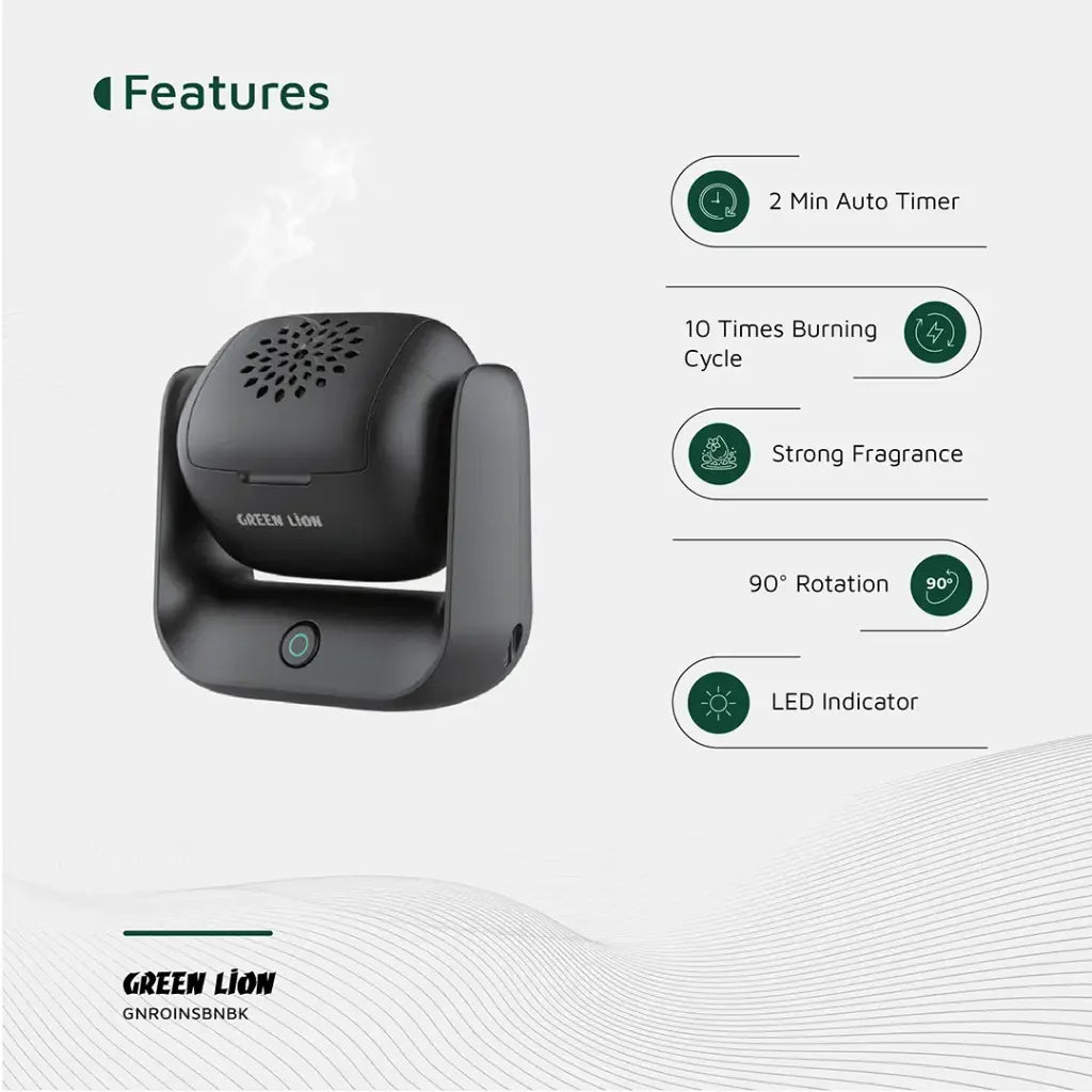 جرين لايون مبخرة عطور قابلة للدوران - اسود | Green Lion Rotatable Incense Burner - Black