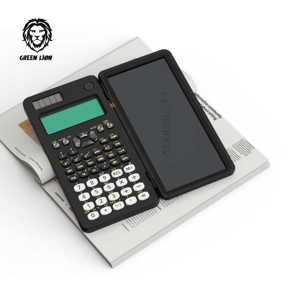 آلة حاسبة علمية قابلة للطي مع لوحة كتابة وقلم من جرين لايون - اسود | Green Lion Scientific Calculator & Writing Pad - Black
