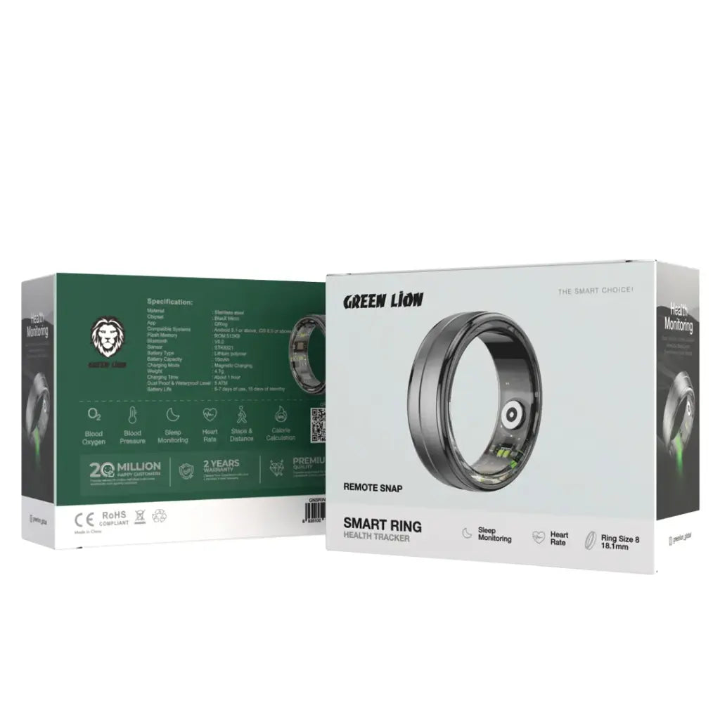 خاتم تتبع الصحة الذكي من جرين لايون قياس 9 - اسود | Green Lion Smart Health Tracker Ring Size 9 - Black