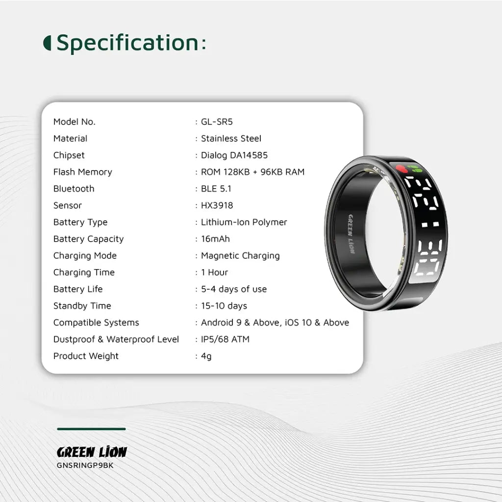 Green Lion Smart Ring Pro With Digital Display - خاتم جرين ليون سمارت برو مع شاشة رقمية