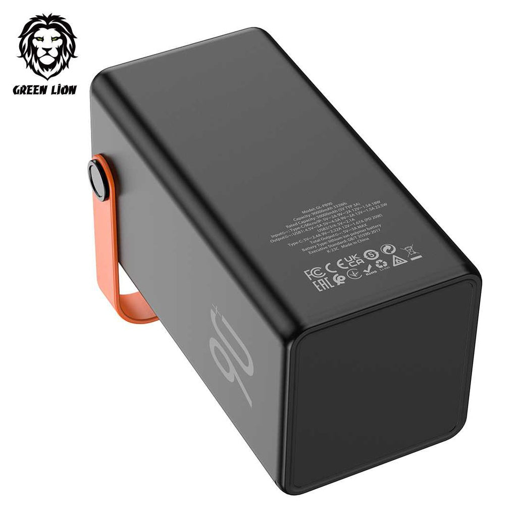 باور بانك جرين لايون Thunder 90 بسعة 90,000 مللي امبير مع PD بقدرة شحن 20 واط و QC3.0 بقدرة شحن 22.5 واط - اسود | Green Lion Thunder 90 Power Bank 90000mAh PD 20W QC3.0 22.5W – Black