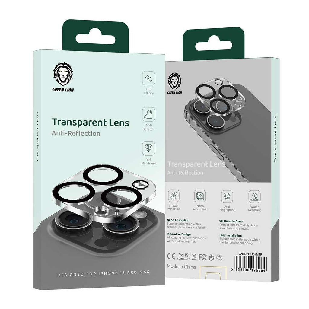 جرين لايون واقي عدسة الكاميرا لهاتف ايفون 15 برو / 15 برو ماكس - شفاف | Green Lion Transparent Lens for iPhone 15 Pro / iPhone 15 Pro Max - Transparent