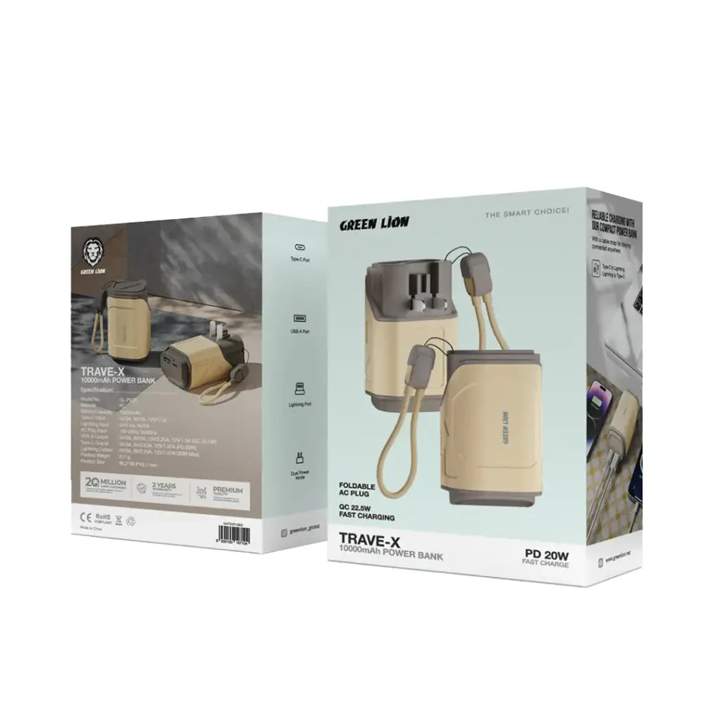 باور بانك جرين لايون تراف-إكس بسعة  10,000 مللي امبير | Green Lion Trave-X Power Bank 10000mAh