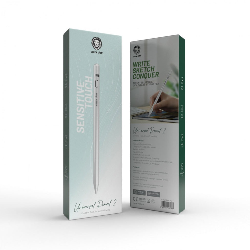 قلم جرين لايون يونيفرسال 2 الذكي للاجهزة اللوحية - ابيض | Green Lion Universal Pencil 2 - White