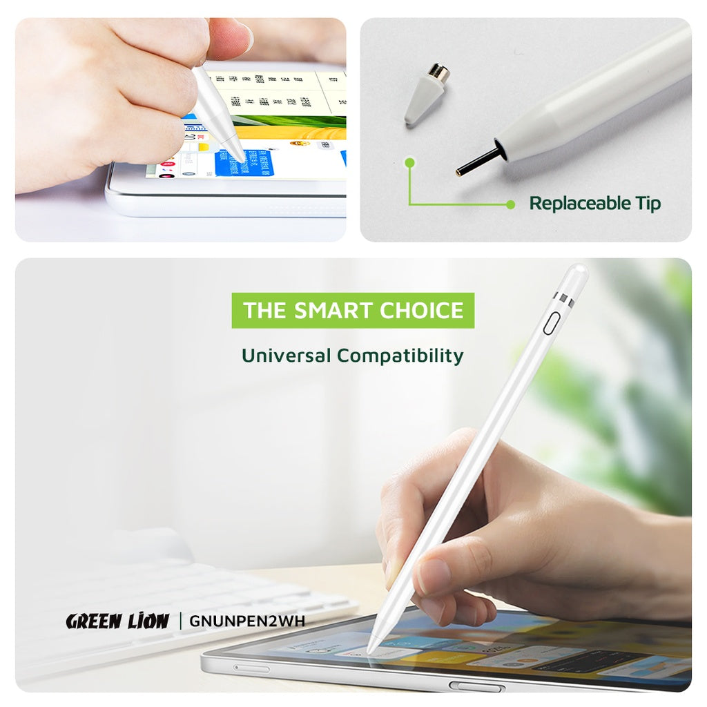 قلم جرين لايون يونيفرسال 2 الذكي للاجهزة اللوحية - ابيض | Green Lion Universal Pencil 2 - White
