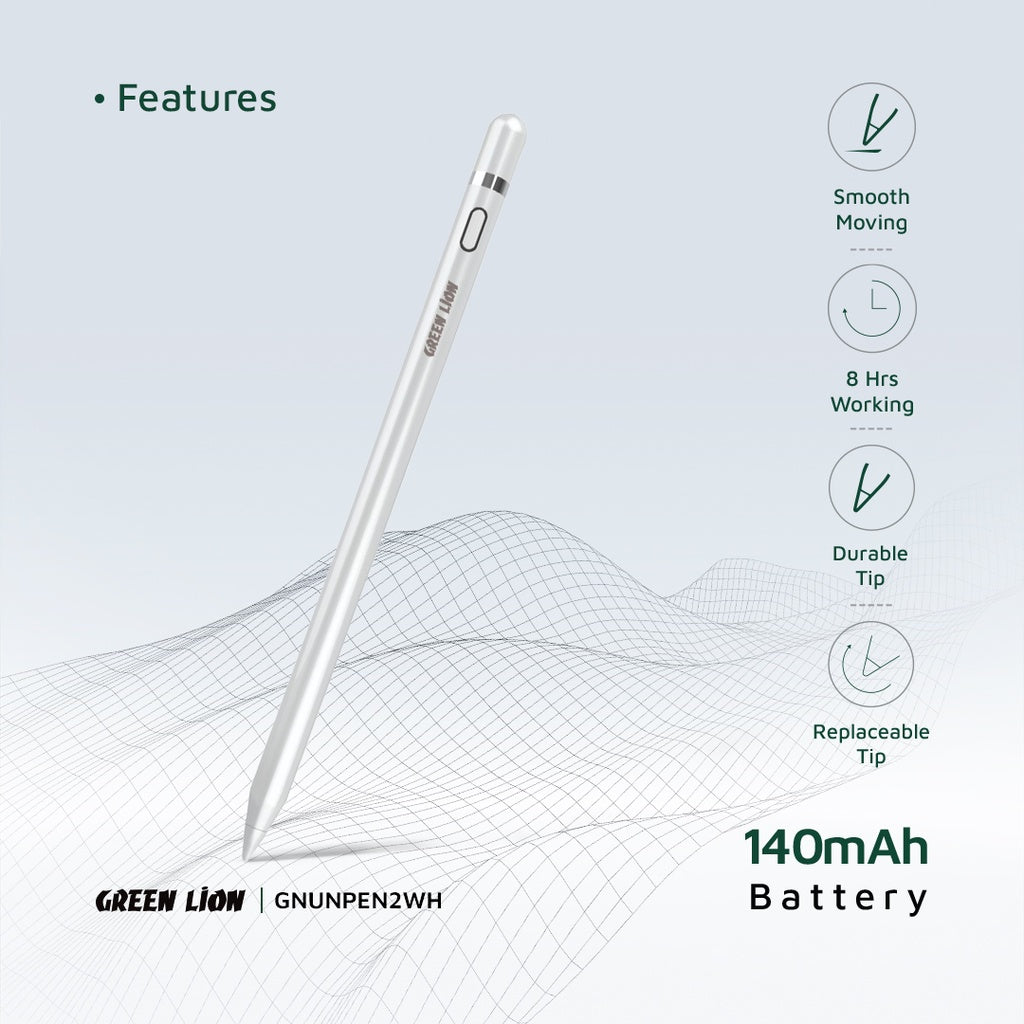 قلم جرين لايون يونيفرسال 2 الذكي للاجهزة اللوحية - ابيض | Green Lion Universal Pencil 2 - White