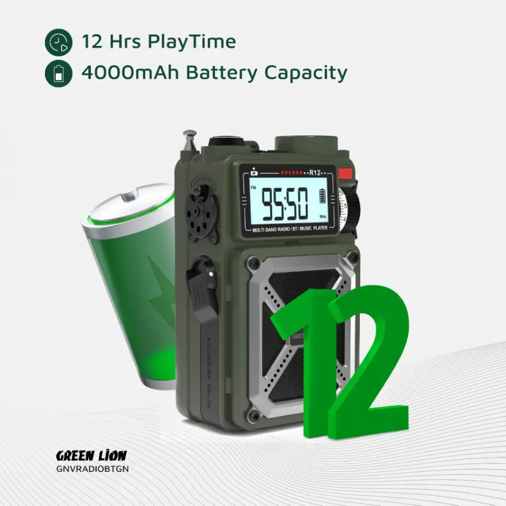 راديو جرين لايون فينتاج سولار برو متعدد الوظائف مع سماعة وباور بانك وبوصلة وكشاف - اخضر | Green Lion Vintage Solar Pro Radio | Speaker | Power Bank | Compass | Flashlight – Green