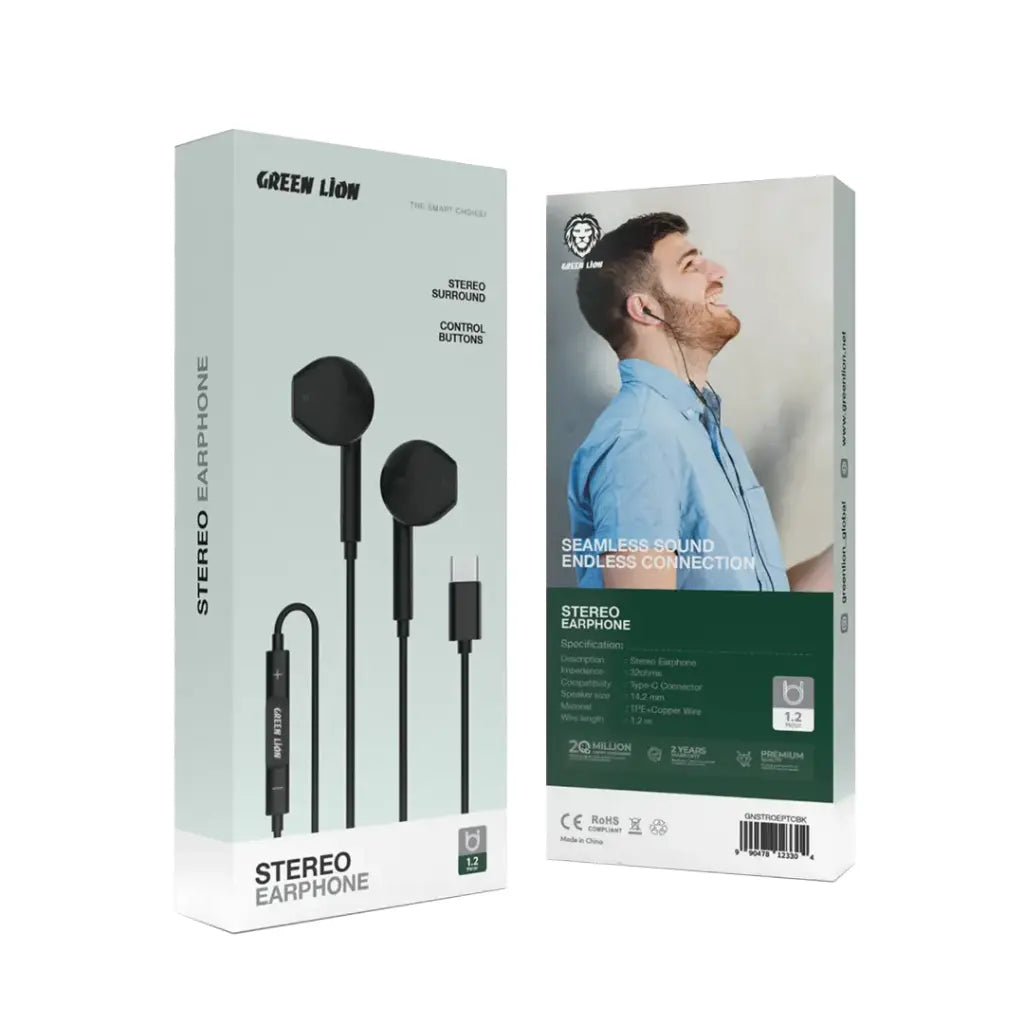 سماعات ستيريو من جرين لايون بمنفذ يو اس بي سي  | Green Lion Stereo Earphone With Type-C Connector.