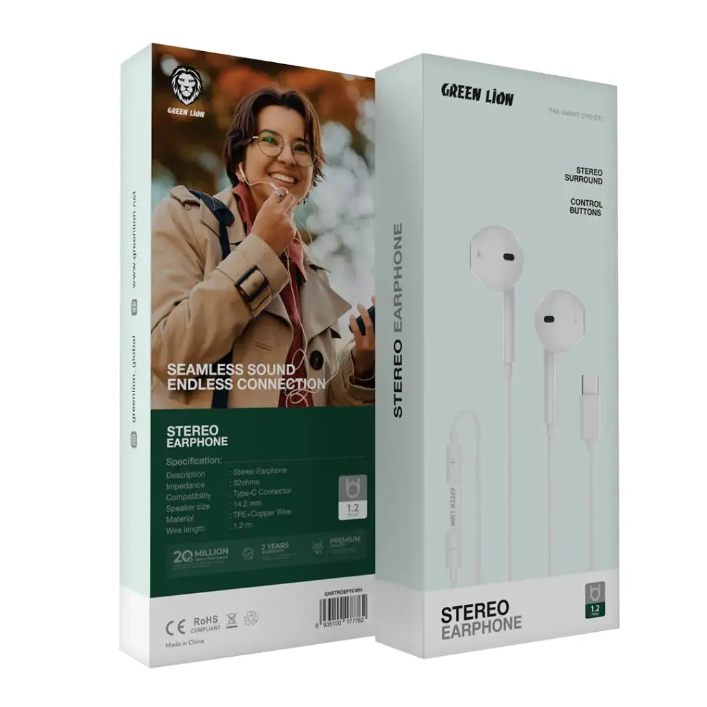 سماعات ستيريو من جرين لايون بمنفذ يو اس بي سي  | Green Lion Stereo Earphone With Type-C Connector.