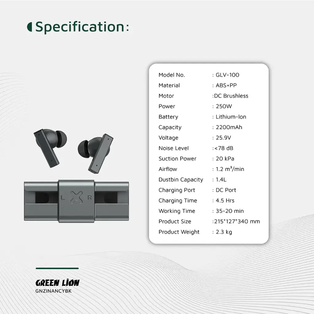 سماعات جرين لايون ZINC Y ميتال اللاسلكية بخاصية الغاء الضوضاء - اسود | Green Lion ZINC Y Metal Earbuds TWS with ANC - Black