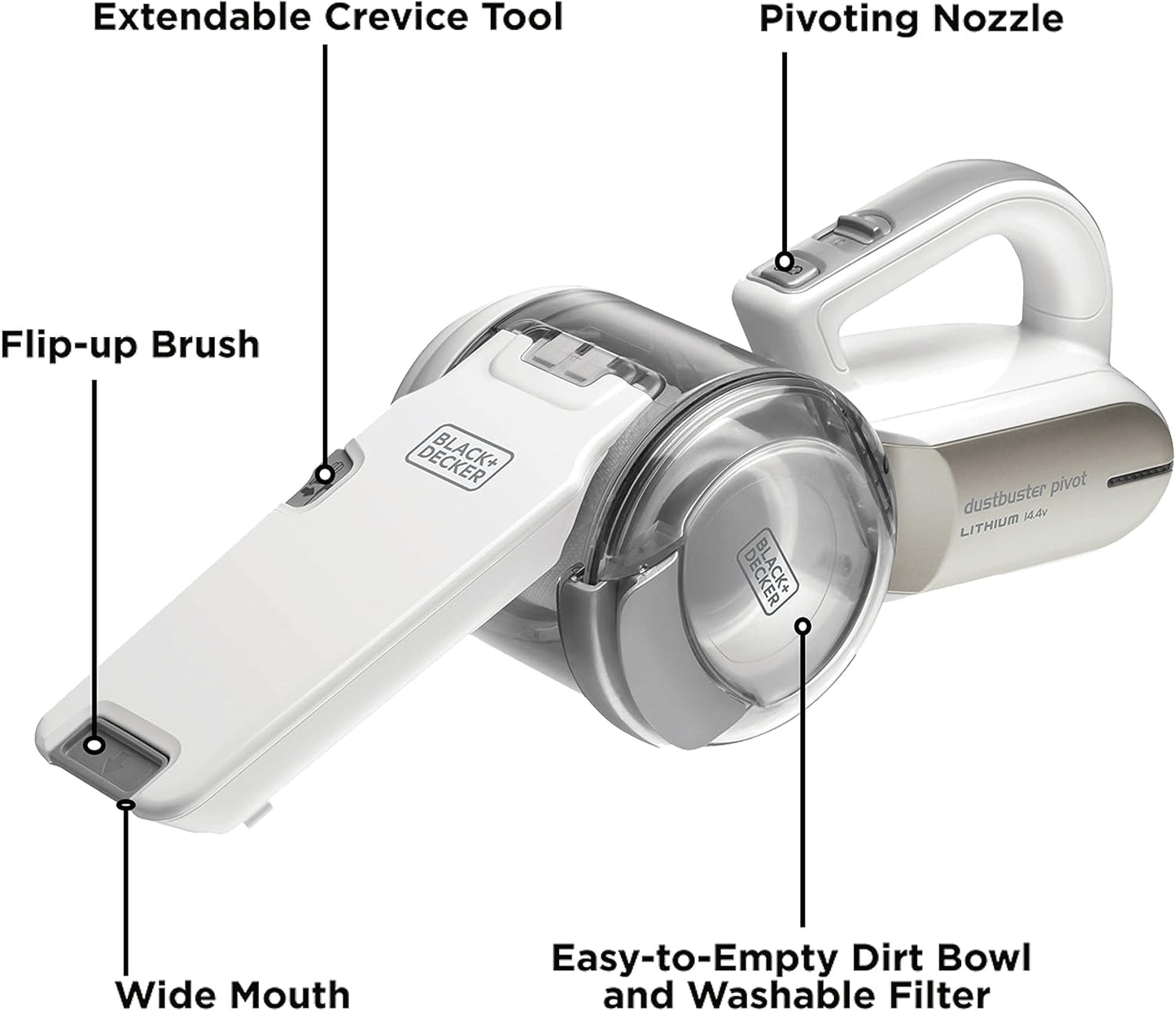 Black+Decker Cordless Handheld Vacuum Cleaner 14.4V 1.5Ah Lithium-ion - مكنسة يدوية بلاك آند ديكر لاسلكية ببطارية ليثيوم عالية الأداء