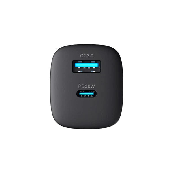 Havit UC30UK 30W GaN Charger – Dual Ports (Type-C & Type-A) - شاحن جداري بقوة 30واط ومنفذين تايب سي ويو اس بي من هافيت