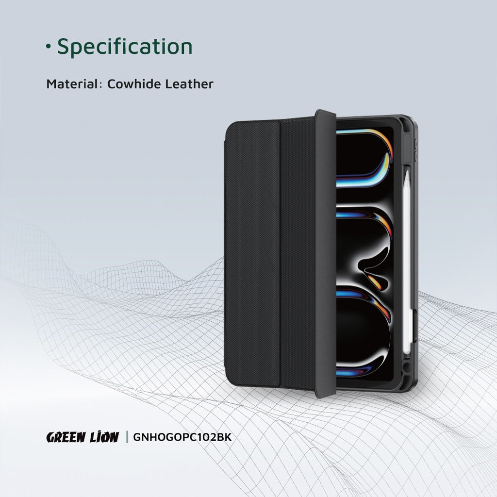 غطاء جرين لايون هوغو بريميوم مع حامل قلم لجهاز آيباد 9 مقاس 10.2 انش - اسود | Green Lion Hogo Premium Case with Pencil Holder for iPad 9 10.2" - Black