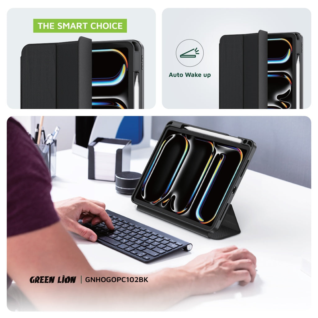 غطاء جرين لايون هوغو بريميوم مع حامل قلم لجهاز آيباد 9 مقاس 10.2 انش - اسود | Green Lion Hogo Premium Case with Pencil Holder for iPad 9 10.2" - Black