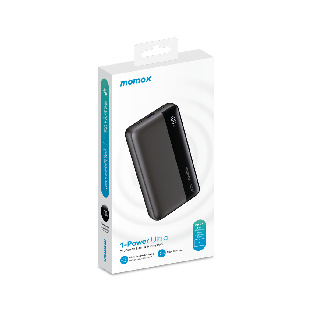 Momax Power 25000mAh 145W PD Fast Charging External Battery Pack - باور بانك مورماكس بور بسعة 25000 مللي امبير يدعم شحن سريع 145 واط