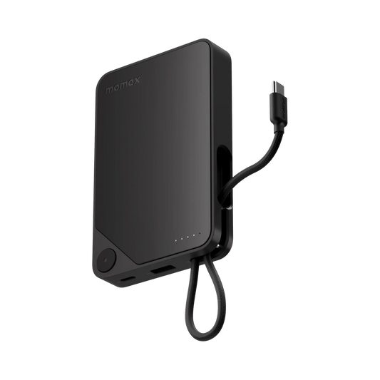 Momax Power X 10000mAh Battery Pack with Built-in USB-C Cable - باور بانك موماكس بور اكس بسعة 10000 مللي امبير مع كيبل USB-C مدمج يدعم الشحن السريع