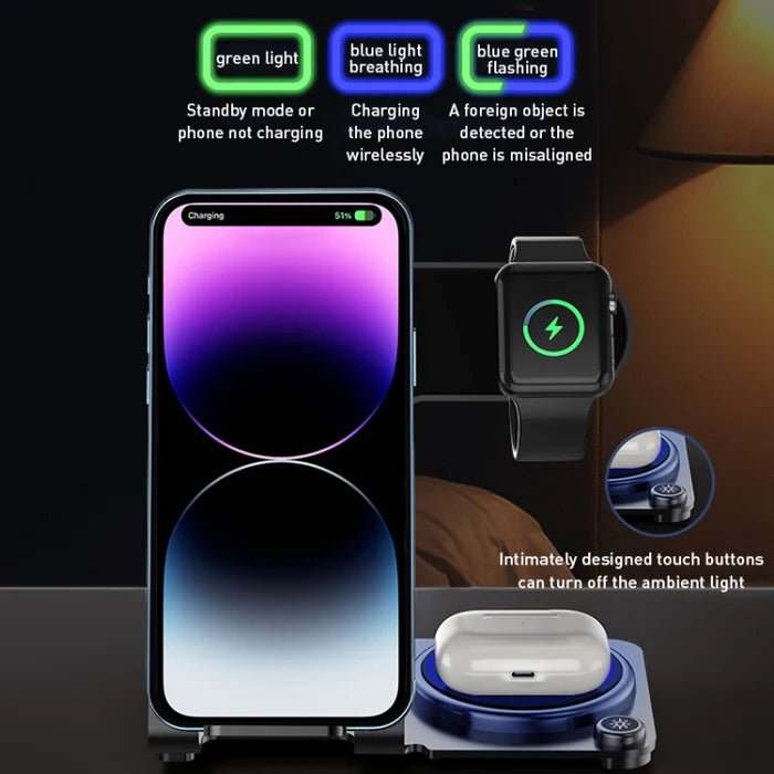 WiWU Power Air 3 in 1 15W Wireless Charger - شاحن ويرلس بقدرة 15 واط 3 في 1 من ويوو