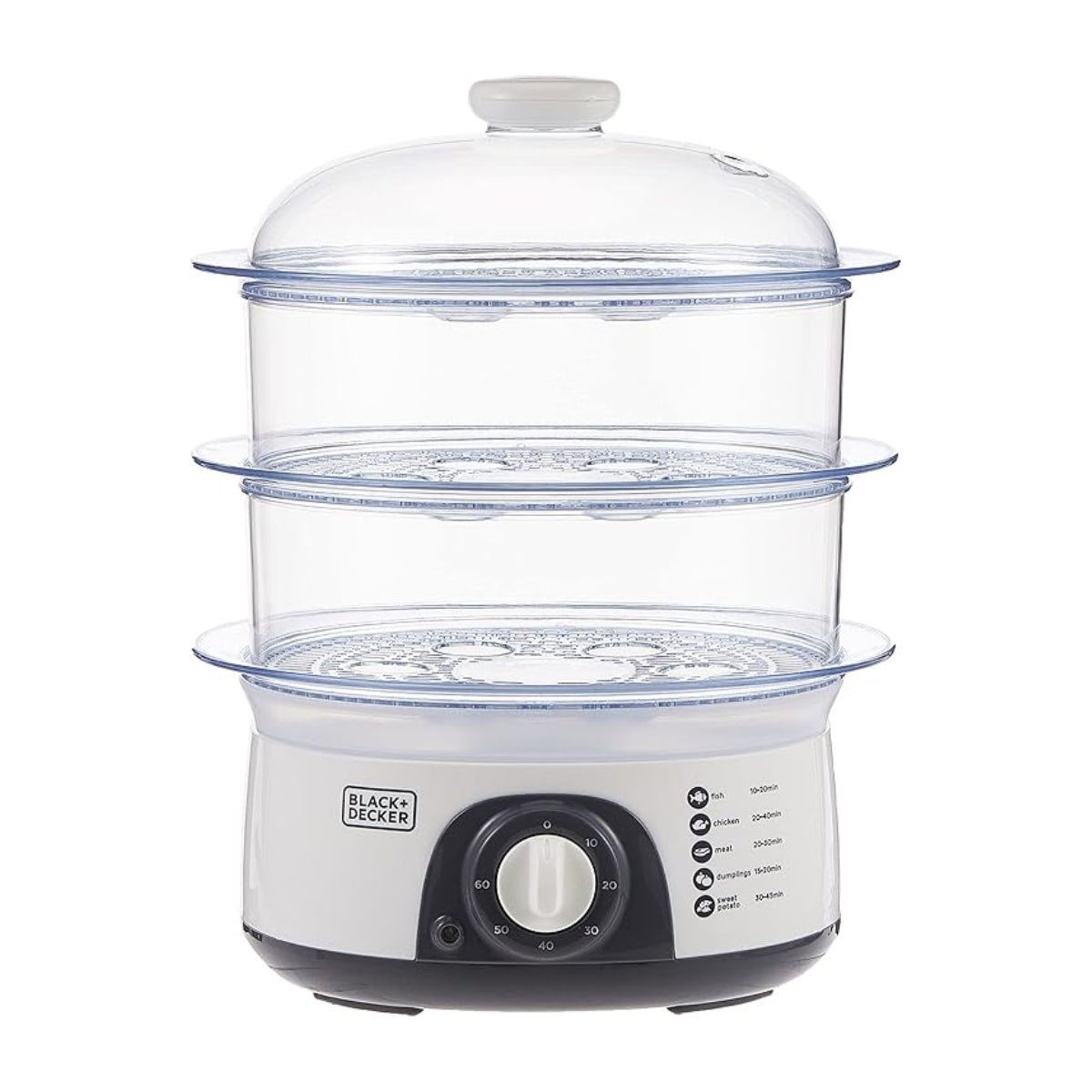 Black+Decker 10L Food Steamer 775W 3 Detachable Layer Timer - مقدمة طعام بالبخار بلاك أند ديكر 10 لتر 775 واط مع 3 طبقات قابلة للفصل