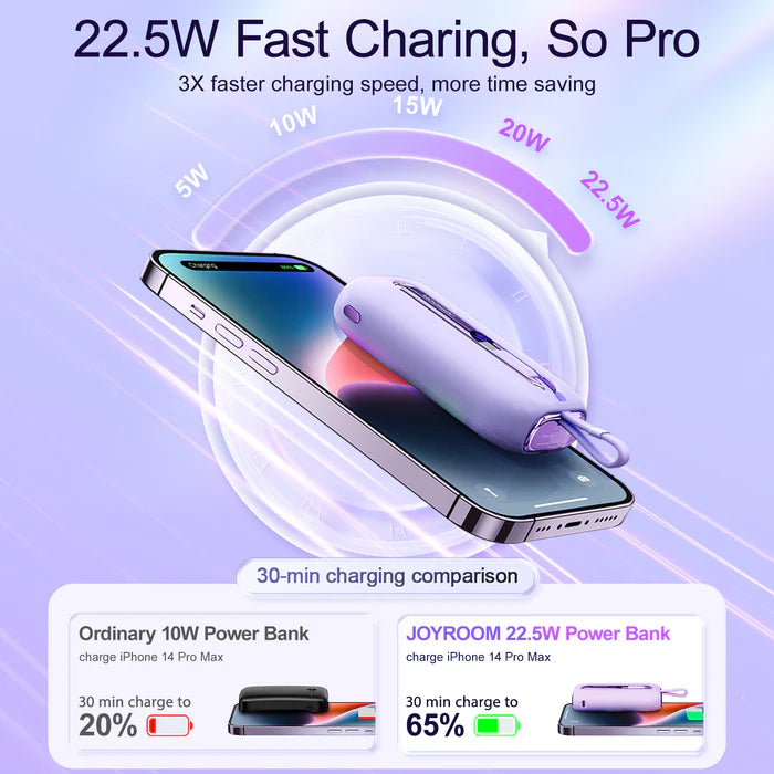 JOYROOM JR-L012 10000mAh Mini Power Bank 22.5W with Dual Cables - ميني باور بانك بسعة 10000ميلي أمبير بقدرة 22.5واط مع كابلين من جويروم