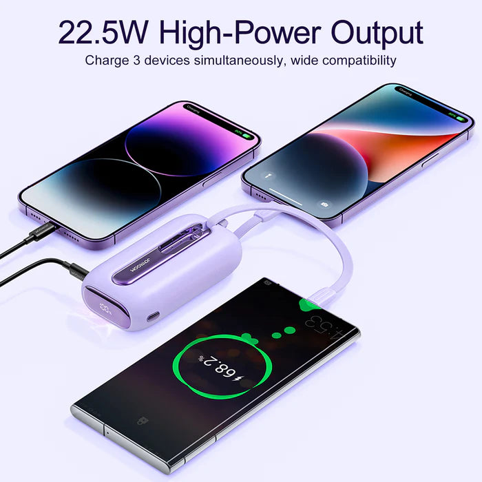 JOYROOM JR-L012 10000mAh Mini Power Bank 22.5W with Dual Cables - ميني باور بانك بسعة 10000ميلي أمبير بقدرة 22.5واط مع كابلين من جويروم