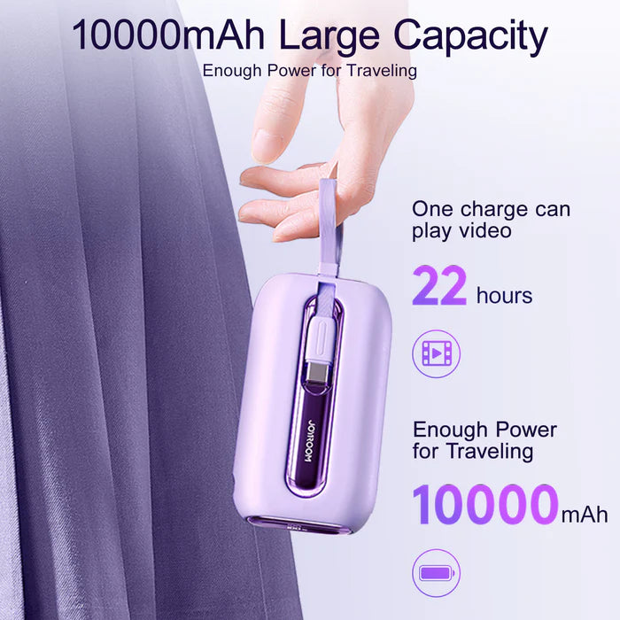 JOYROOM JR-L012 10000mAh Mini Power Bank 22.5W with Dual Cables - ميني باور بانك بسعة 10000ميلي أمبير بقدرة 22.5واط مع كابلين من جويروم