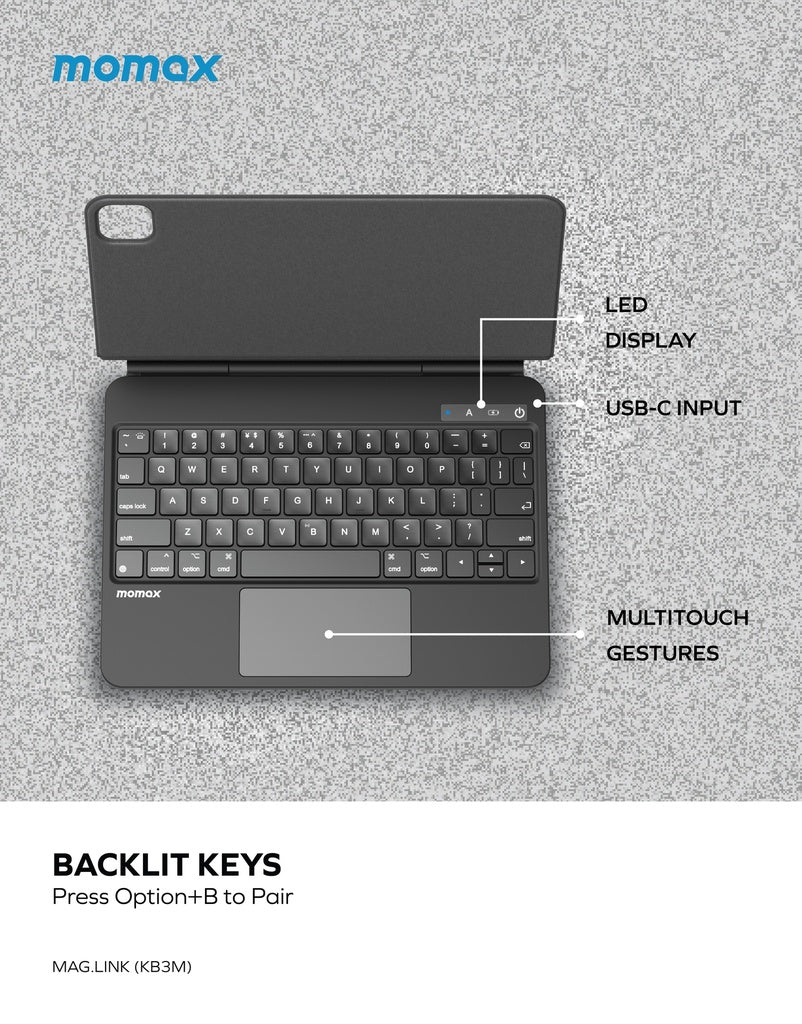 Momax MAG.LINK Wireless Magnetic Keyboard for Tablets & iPads - لوحة مفاتيح موماكس ماج لنك لاسلكية مغناطيسية للاجهزة اللوحية والايباد