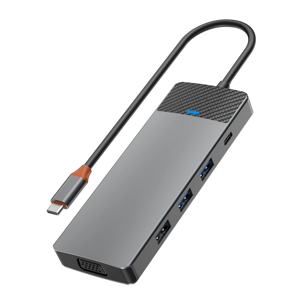 محول ويوو لينكر 9 في 1 بمنفذ تايب سي مع قارئ بطاقات SD/TF  - رمادي | WiWU Linker 921 9 in 1 Type-C Hub Laptop Adapter with SD/TF Card Reader – Gray
